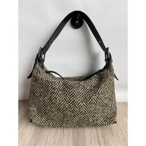 Banana Republic Wool Herringbone Hobo Bag Leather Tweed Shoulder Purse Academia